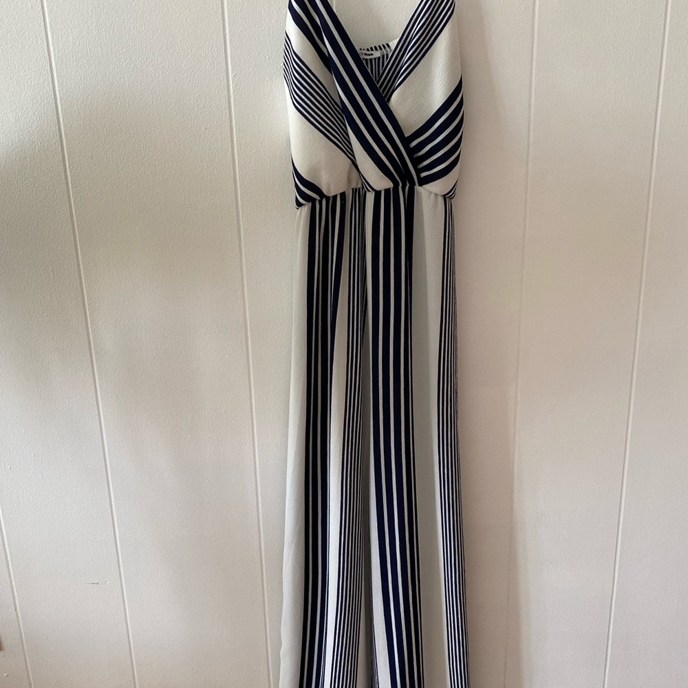 Fashion Nova blue and white stripped jumpsuit